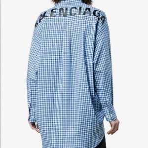 Balenciaga Logo Printed Check Cotton Poplin Shirt